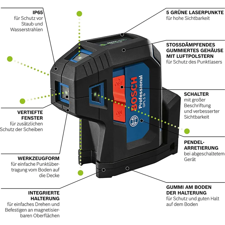 Bosch 5 Punktlaser grün GPL 5 G Tasche Messbereich bis 30 m – Bild 6