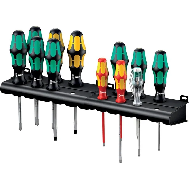 Wera Schraubendreher-Set Kraftform XXL 05051010001, 12-teilig, Schlitz, Kreuzschlitz, Spannungsprüfer, 2 Wandhalter Elektro VDE Kraftform-Griff