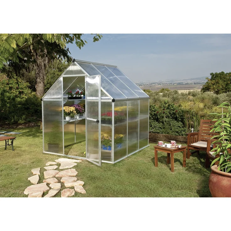 Palram Gewächshaus Mythos, silberfarben, 186 x 185 x 208 cm Paneelstärke 4 mm 70% Lichtdurchlässigkeit UV-geschützt Polycarbonatplatten – Bild 3