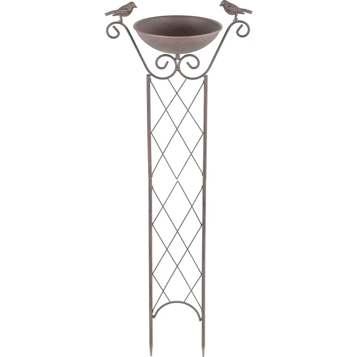 Haushalt International Rankhilfe Metall Rost mit Vogeltränke Rankgitter Gartendeko Rankenfilfen H 82 cm
