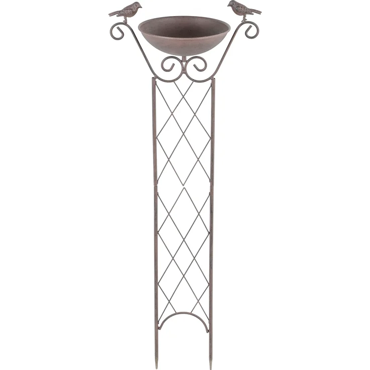 Haushalt International Rankhilfe Metall Rost mit Vogeltränke Rankgitter Gartendeko Rankenfilfen H 82 cm