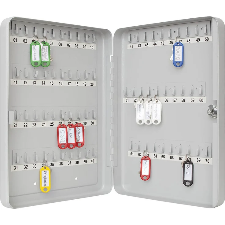 Wedo 10256537X Schlüsselschrank (für 70 Schlüssel, pulverbeschichtetes Stahlblech 28 x 6 x 37 cm, Sicherheitsschloß inklusive 2 Schlüssel) lichtgrau – Bild 1