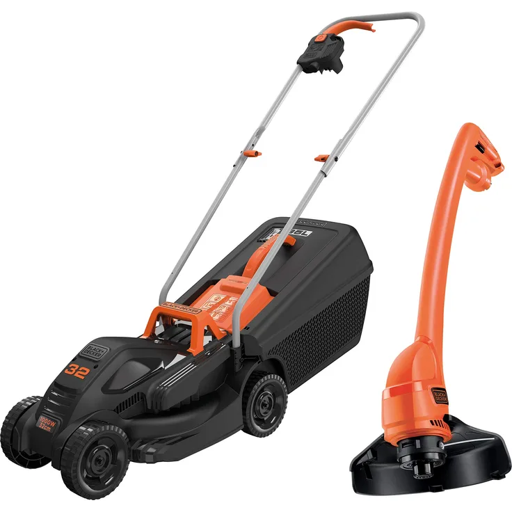 Black+Decker BEMW351GL2 Elektro-Rasenmäher -trimmer-Kit - 1.000 W, 32cm Schnittbreite, 3-fach axial Schnitthöhenverstellung, 35l Grasfangbehälter, inkl. 200W Einhand-Rasentrimmer