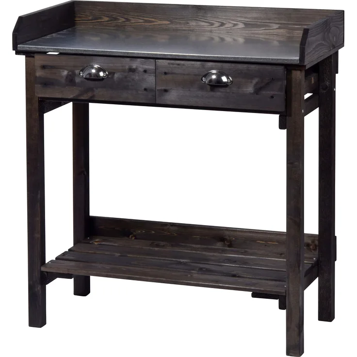 dobar 29031e Praktischer Pflanztisch mit 2 Schubladen und Ablagefläche, 79 x 39 x 90 cm, Fichte, Schwarz