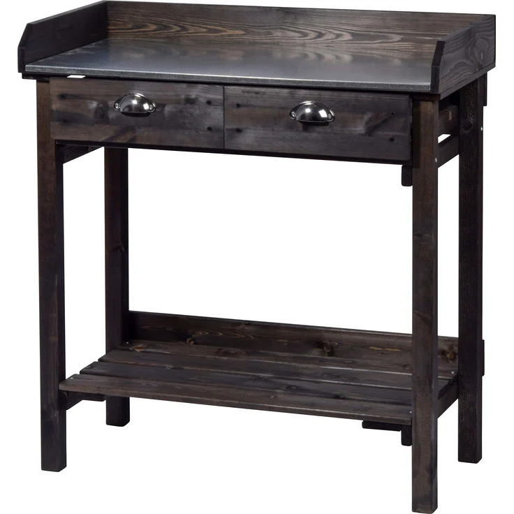 dobar 29031e Praktischer Pflanztisch mit 2 Schubladen und Ablagefläche, 79 x 39 x 90 cm, Fichte, Schwarz – Bild 1