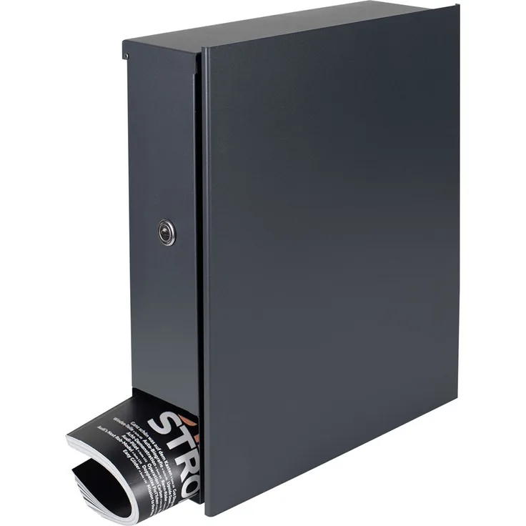 MOCAVI Box 111R Design-Briefkasten mit Zeitungsfach anthrazit-grau (RAL 7016) Wandbriefkasten, Schloss links, groß, puristisch ohne Griff