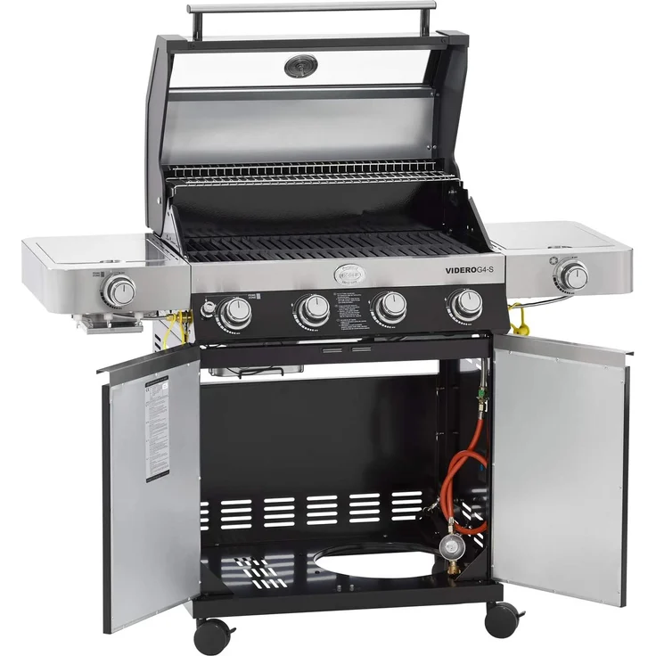 RÖSLE Gasgrill BBQ-Station VIDERO G4-S Vario+ Nero Schwarz, Grill mit 4 Edelstahlbrennern, extra Primezone und Seitenbrenner, klappbare Seitentische, VARIO+, pulverbeschichteter Stahl, Version 2021 – Bild 4