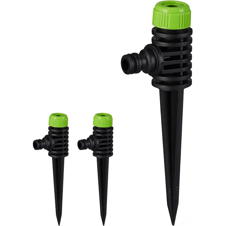 3 x Sprühregner Garten, 1-2 Zoll Wasserschlauchanschluss, mit Erdspieß, Flächen bis 30 m², Sprinkler, grün-schwarz