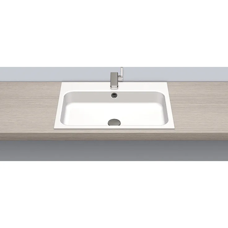 Alape EB.SR650H Einbaubecken, rechteckig, 650 x 472 mm, innen und außen glasiert, Weiß, mit Hahnloch und Überlauf / Waschtisch / Waschbecken