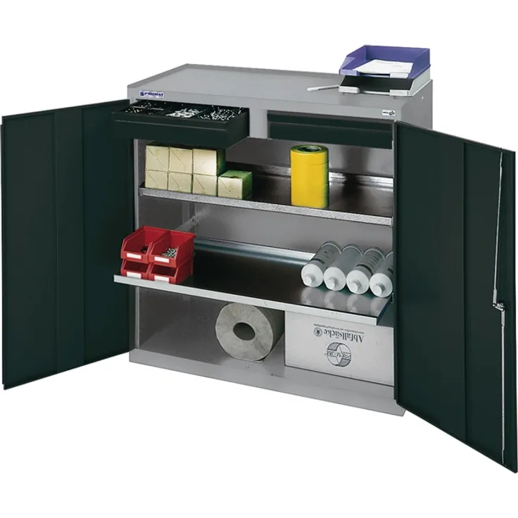 Werkzeug--Beistellschrank H1000xB1000xT500mm 2Schubl.2BD lichtgrau-anthrazitgrau