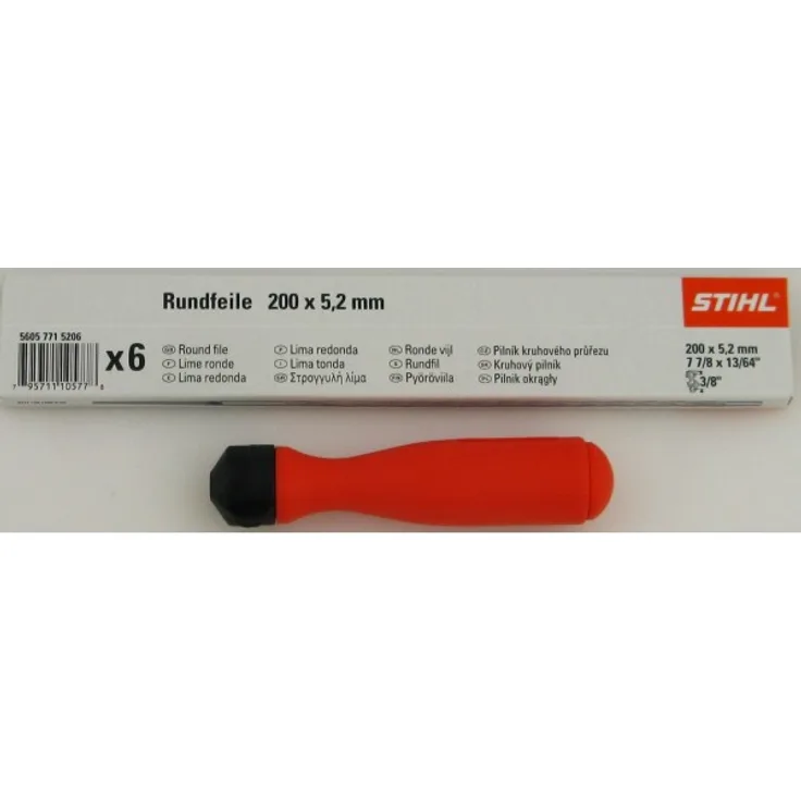 STIHL 5605 771 5206 Rundfeile 6 Stück für Sägeketten 5,2 mm für 3-8' mit 1 Kunststoff Halter
