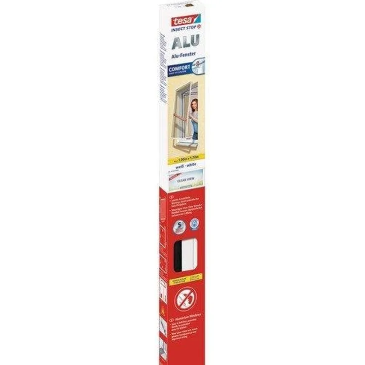 tesa Fliegengitter Alurahmen für Fenster : Farbe weiß, 1,4m x 1,5m