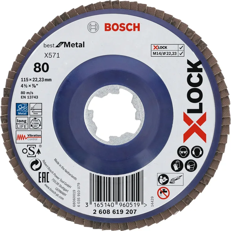 Bosch Professional gerade Fächerschleifscheibe Best (für Metall, X-LOCK, X571, Ø115 mm, Körnung K80, BohrungsØ 22,23mm) - Preisvergleich