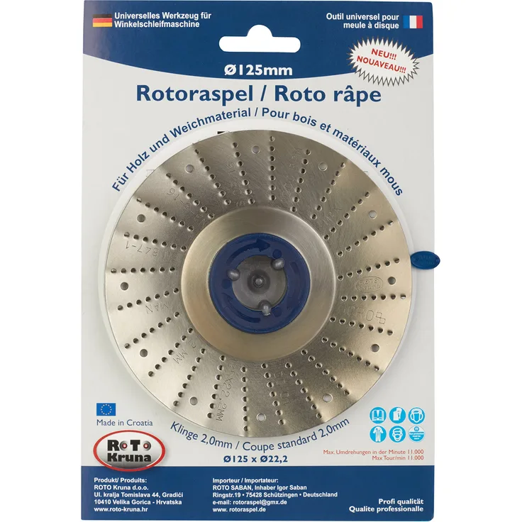 Rotoraspel 125 mm Klinge 2,0 , Mittel Schleifscheibe 125x22mm für Holz, Kunststoff,Gummi