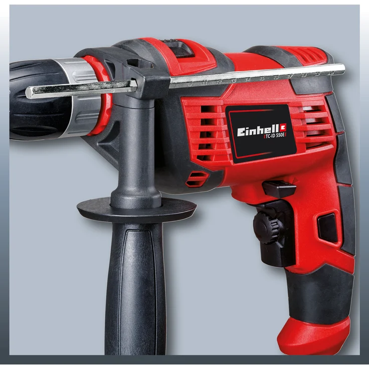Einhell Schlagbohrmaschine TC-ID 550 E (550 W, Drehzahlregelelektronik, Drehzahlvorwahl, Rechts--Linkslauf, Metall-Tiefenanschlag, Zusatzhandgriff) – Bild 4