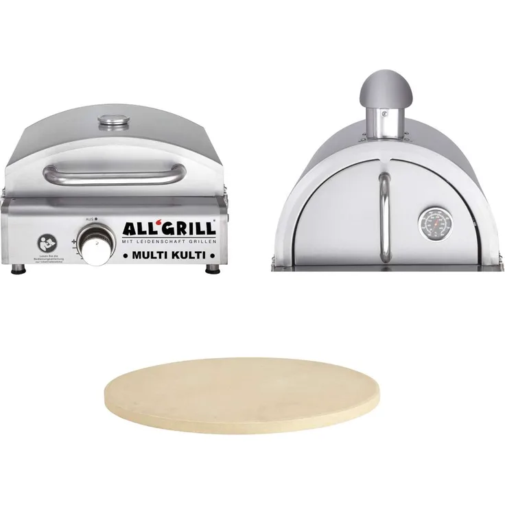 Allgrill MULTI-KULTI Set 3 zündgesichert - Gasgrill Pizzahaube Pizzastein Ø 31 cm