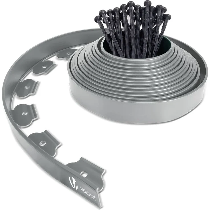 Flexible Rasenkante Kunststoff, mit 30 Erdanker, Länge 10m Höhe 5cm, Grau - Vounot – Bild 1