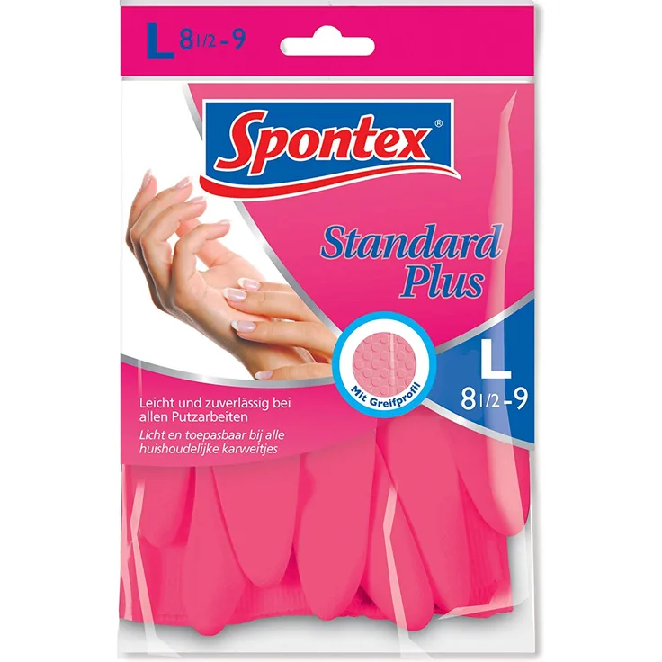 Spontex Everyday Haushaltshandschuhe, für angenehmen Tragekomfort und sicheren Halt, mit Baumwollbeflockung, pink, Größe L, 10 x 1 Paar