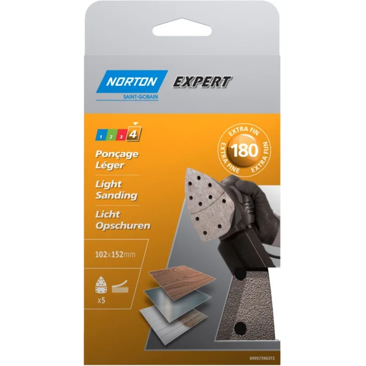 Norton Schleifblätter für elektrische Sanders 102 x 152 mm perforiert selbstklebend Professional Körnung 180 Menge 5