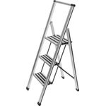 WENKO Leichte Aluminium Trittleiter mit 3 Stufen für 75 cm höheren Stand, rutschsichere XXL-Stufen, Design Klapptrittleiter mit 44 x 127 x 5,5 cm, Süd zertifiziert, matt silber