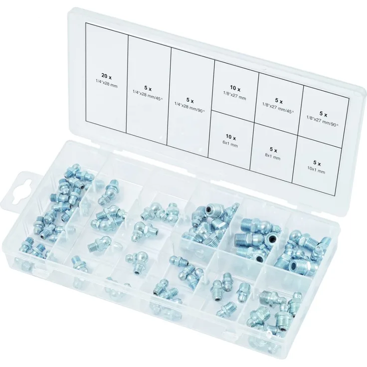 KS Tools 970.0360 Sortiment Schmiernippel, metrisch & Zoll, 70-tlg