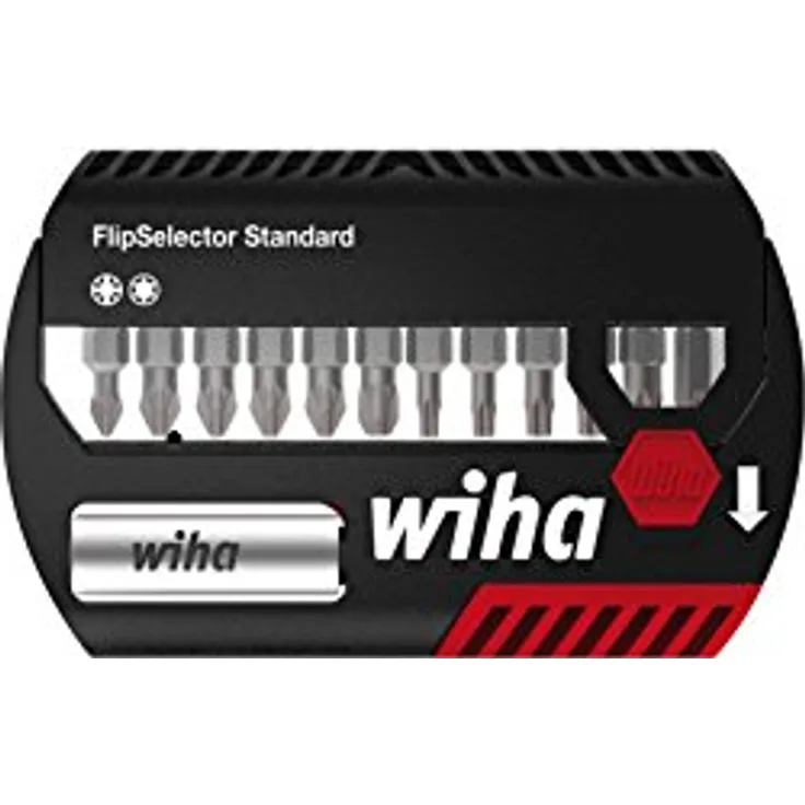Wiha Bit Set FlipSelector Standard 25 mm Pozidriv, TORX 13-tlg. 1-4'' (39041), Bithalter, Set, Öffnen per Knopfdruck, schneller Bitwechsel, passt in die Hosentasche