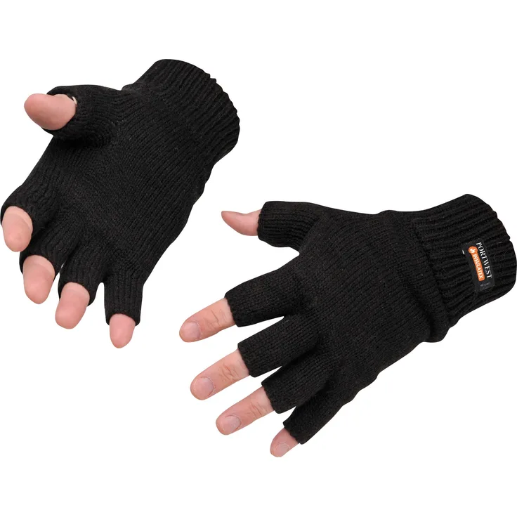 GL14BKR Portwest Serie GL14Â Handschuhe mit fünf offenen Fingerkuppen, InsulatexTM, gestrickt, normale Passform, Schwarz