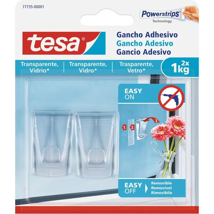 tesa 77735 – 00001 – 00 – Haken selbstklebend für Oberflächen Transparent und Glas (1 kg)