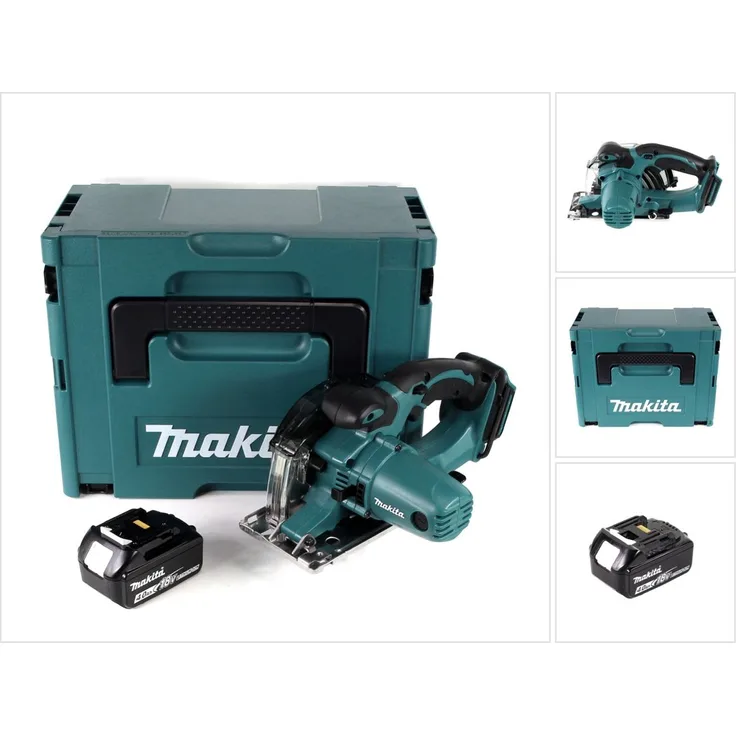 Makita DCS 552 M1J 18 V Akku Metall Handkreissäge 136 mm im Makpac + 1x 4,0 Ah Akku + Sägeblatt und Schutzbrille - ohne Lader