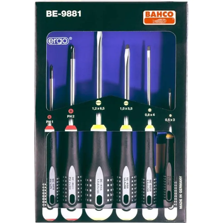 Bahco BE-9881 IRBE-9881 Schraubendreher-Satz Ergo für Schlitz--Phillips-Schrauben 6-teilig