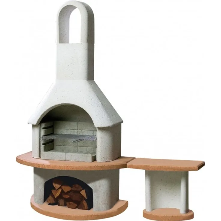 Buschbeck Holzkohlegrillkamin Carmen mit Tisch, grau-terra, 65 x 180 x 203 cm, Grillfläche 53 x 34 cm