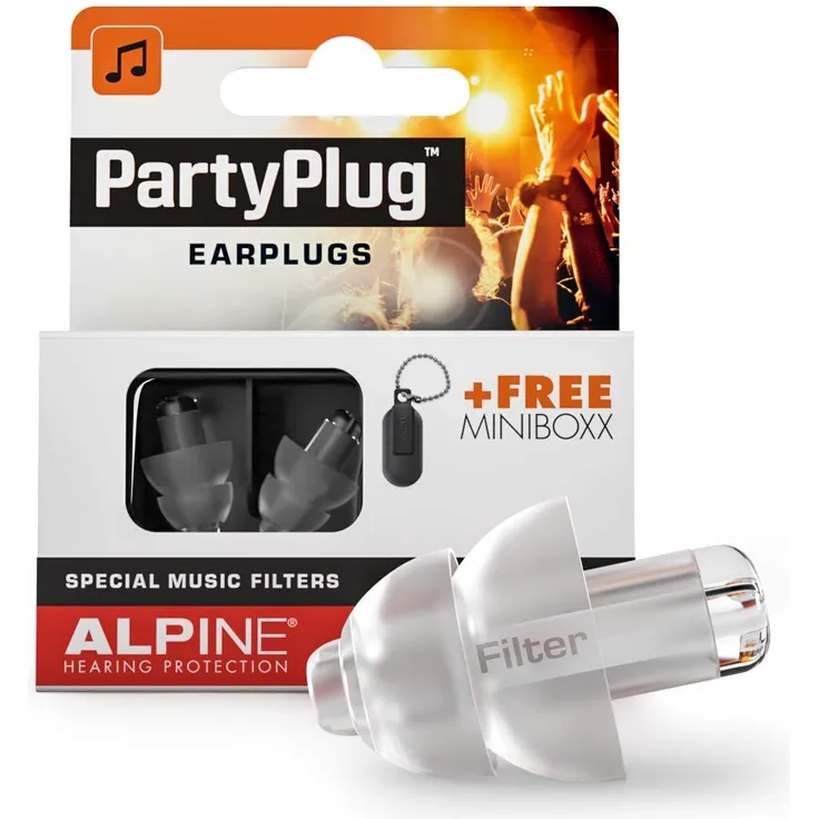 Alpine PartyPlug Gehörschutz Ohrstöpsel für Party, Musik, festivals, Disco und Konzerte sicher genießen - Hohe Musikqualität + Schlüsselanhänger - Hypoallergenes - Wiederverwendbar - transparent