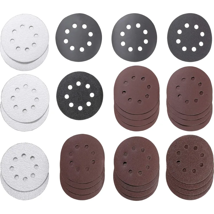 kwb 491985 Schleif-Papier - Schleif-Scheiben Set 30-tlg, Durchmesser 125 mm, gelocht, für Schleif-Maschinen