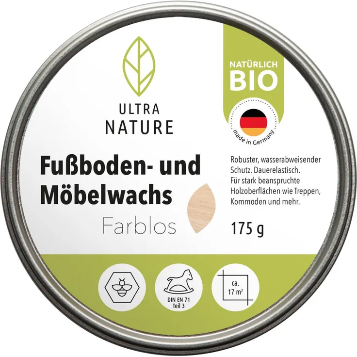 ULTRA NATURE Fußboden- und Möbelwachs, 175 g, Farblos, Natürlich Bio, Lösemit... - Ultra Nature