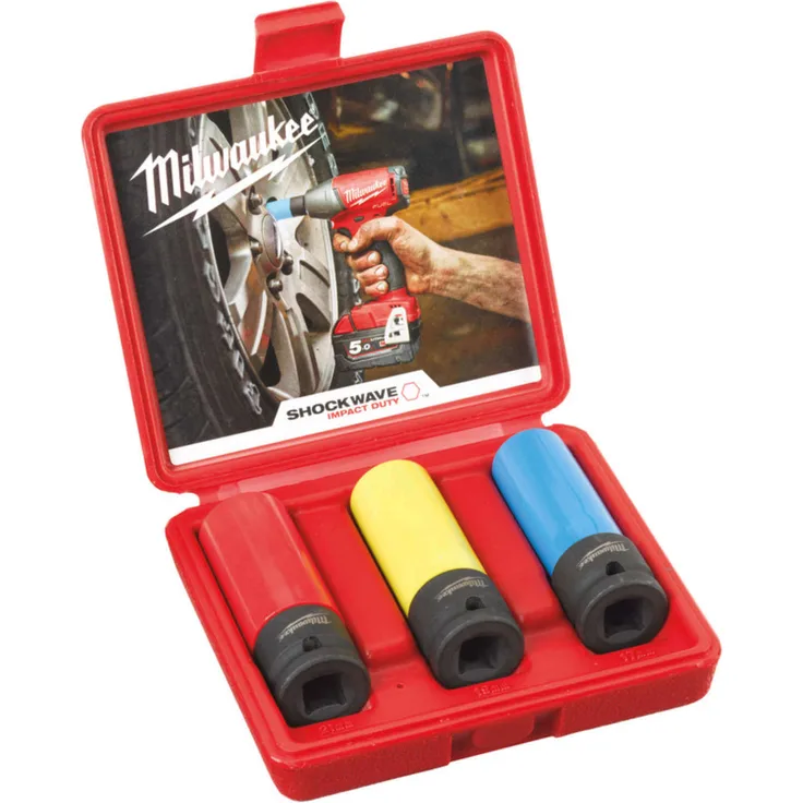 Milwaukee Schlagnuss-Set Shockwave, für Schlagschrauber mit Farbcodierung 17-19 21 mm 3-teilig
