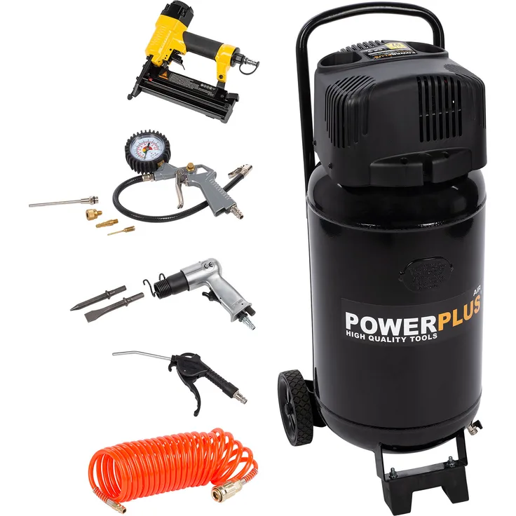 Varo Powerplus Druckluft Kompressor 8 bar 50L und Reifendruckpistole und Düse und Schlauch