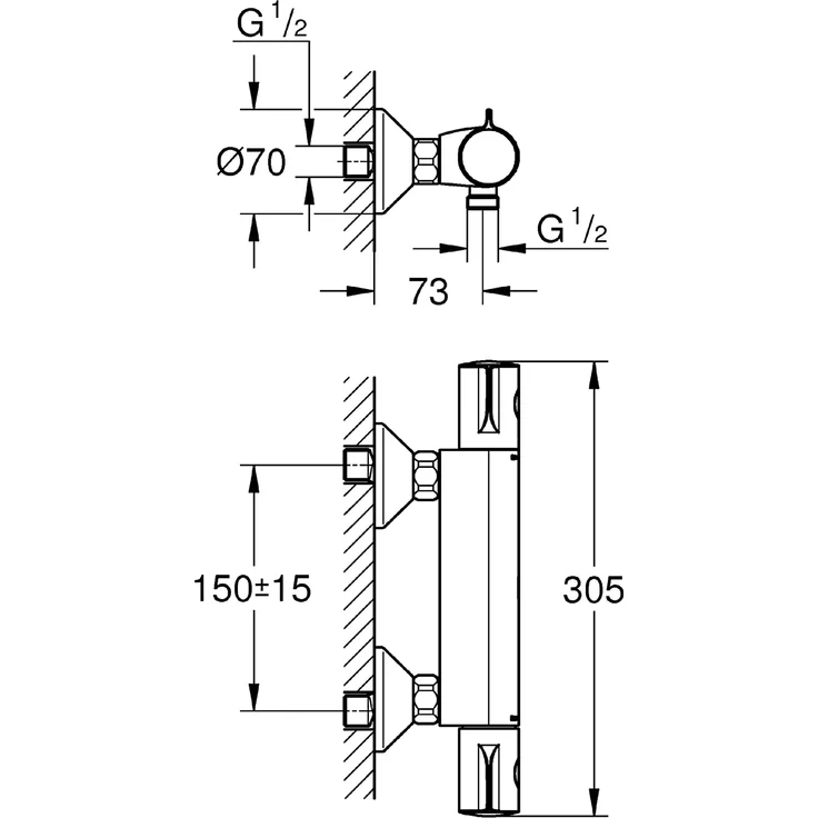 GROHE Grohtherm 800 | Thermostat-Brausebatterie, mit integrierter Mischwasserabsperrung u. Sicherheitssperre bei 38°C | chrom | 34558000 – Bild 3