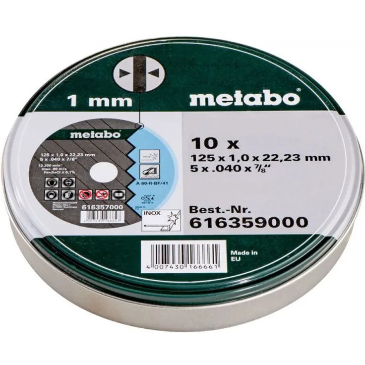 Metabo Promotion Trennscheiben 125x1,0x22,23 Metall, Inox, 10 Stück in Blechdose