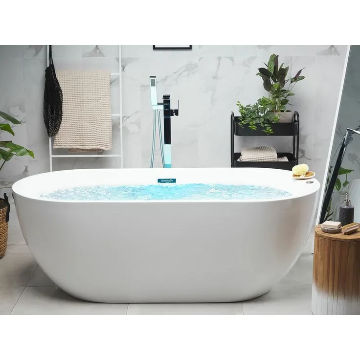 Whirlpool-Badewanne Weiß 170 x 80 cm aus Sanitäracryl mit Hydromassage Farblichttherapie Freistehende Indoorwhirlpool Modernes Design