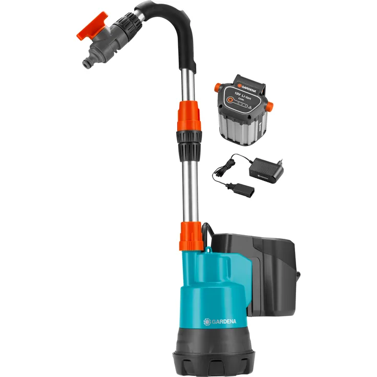 Gardena 01749-61 Regenfasspumpe 2000-2 Li-18 mit Akku, Schwarz, Türkis, Anthrazit