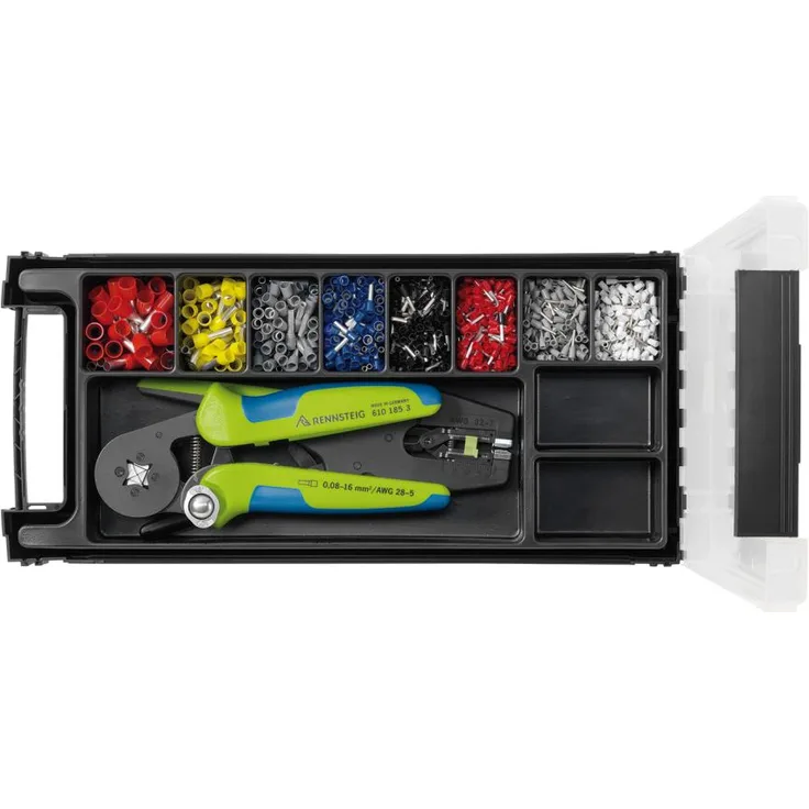 Rennsteig Aderendhülsen (Kabelschuhe) Set,  Crimpzange, Abisolierzange - 0,5, 0,75, 1, 1,5, 2,5, 4, 6, 10mm², - 610901