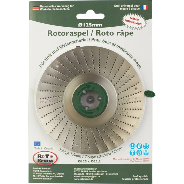 Rotoraspel 125 mm (Klinge 1,5 , Fein) Schleifscheibe 125x22mm für Holz,Kunststoff,Gummi