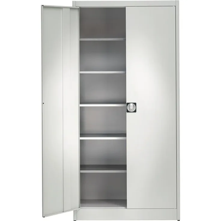 Flügeltürenschrank H2200xB950xT500mm lichtgrau 5 BD m.Höhenausgleich MAUSER