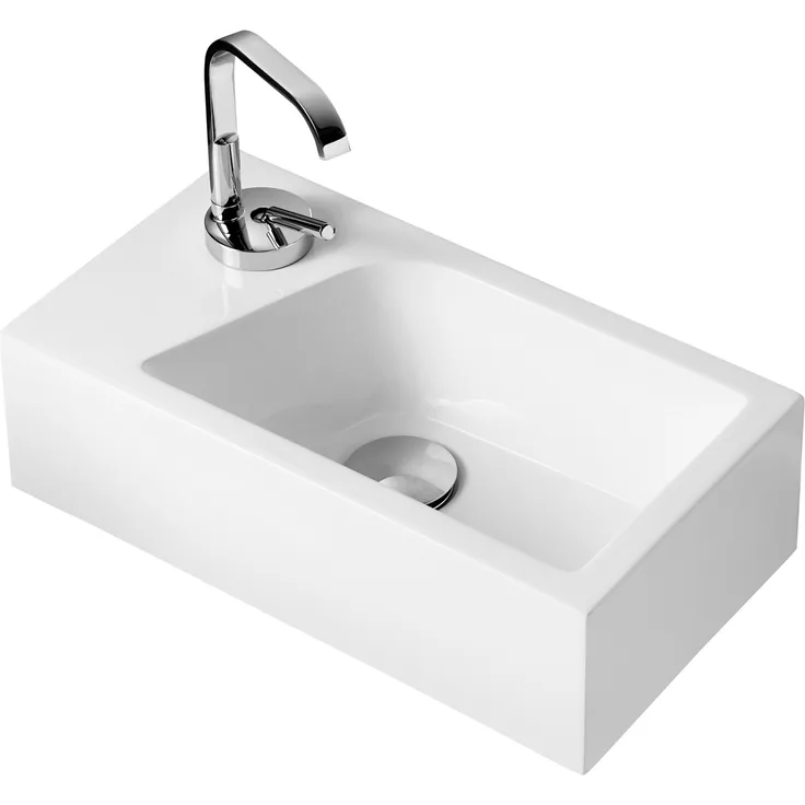 Gäste WC Waschbecken SOHO aus Mineralguss für Wandmontage oder als Aufsatzwaschbecken mit Hahnloch Hahnloch Rechts