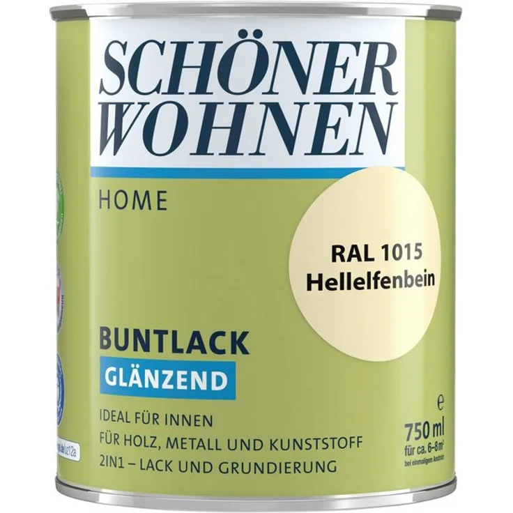 SCHÖNER WOHNEN FARBE Lack Home Buntlack , glänzend, 750 ml, hellelfenbein RAL 1015