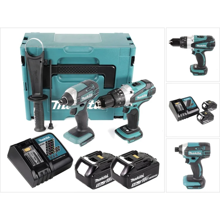 Makita DLX2145TJ 18V Kombi-Kit DHP458 Akku-Schlagbohrschrauber und DTD152 Akku-Schlagschrauber, 2x5 Ah Akku, Ladegerät, Makpac – Bild 1