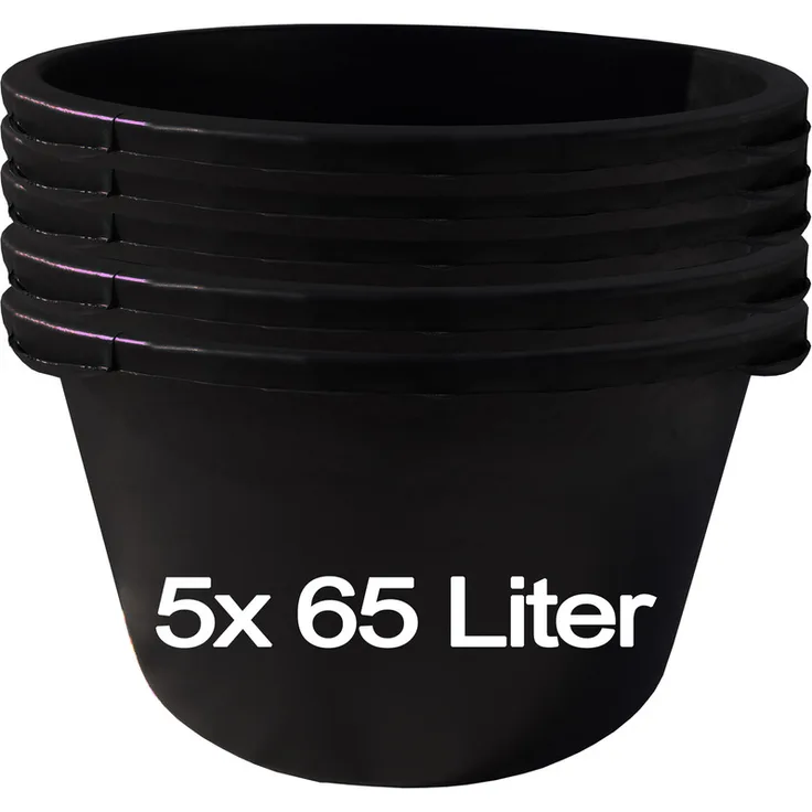 Hossi's Wholesale - 5 Stk. 65 Liter Mörtelkübel Baueimer Mörteleimer Putzeimer Maurereimer Eimer - 5 Mörtelkübel