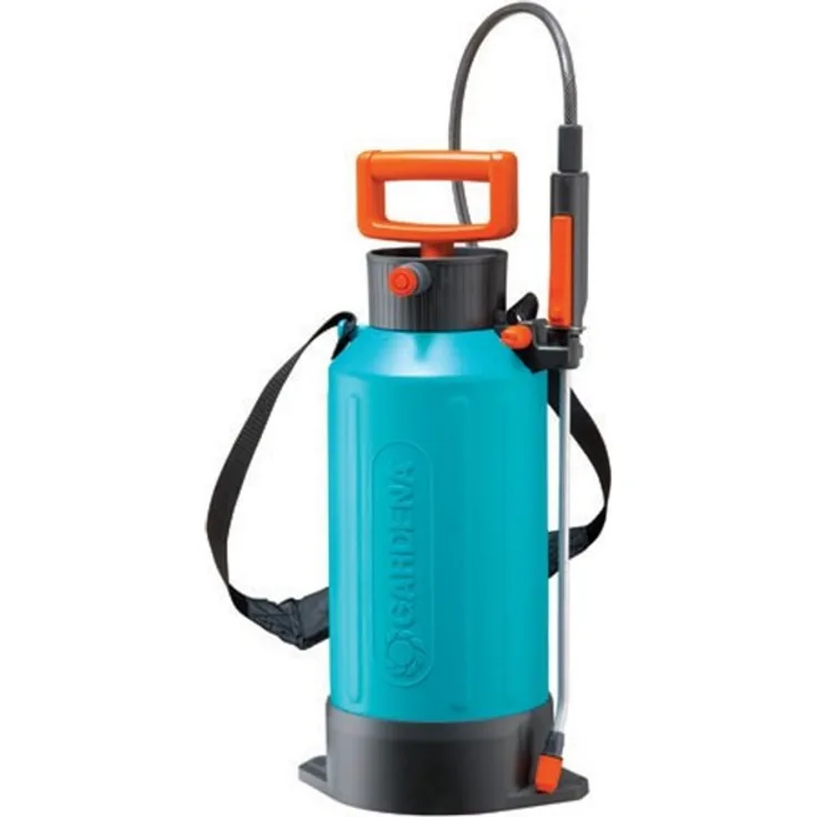 GARDENA Classic Drucksprüher 5 l: Drucksprühgerät mit Füllstandsanzeige, Standfuß, Tragegurt, Flachstrahldüse, Düse für Unterblattspritzung (828-20)