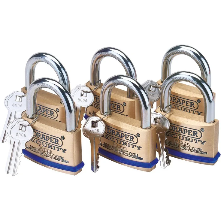 Draper 67663 Vorhängeschloss mit Schlüssel, Massivmessing, 60 mm, 6 Stück
