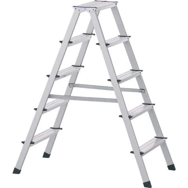 Zarges Stufenstehleiter Aluminium 6Stufen 2 seitig Plattform-H.1400mm 5,8kg mit Perlongurte - 44206
